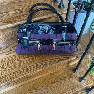 Vintage Prada Black and Purple Women's Satchel
